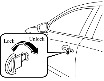 Mazda CX-3. Locking, Unlocking with Auxiliary Key